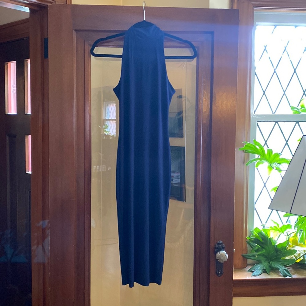 Blue midi mock neck super stretchy midi dress